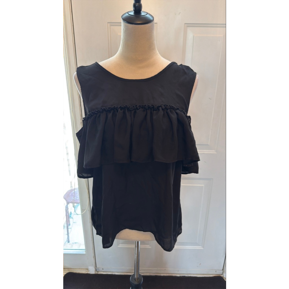 Women's New York & Company Black Ruffle Cold Shoulder Blouse L